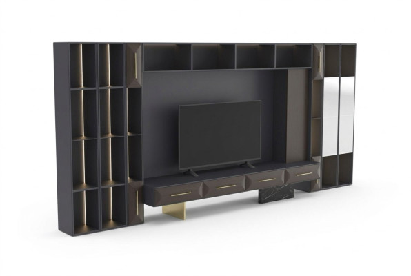 Lussuoso parete attrezzata in legno per soggiorno mobili TV design moderno nuovo
