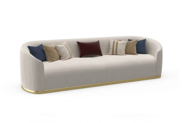 Divano 3 posti imbottito stile moderno tessuto di lusso bianco
