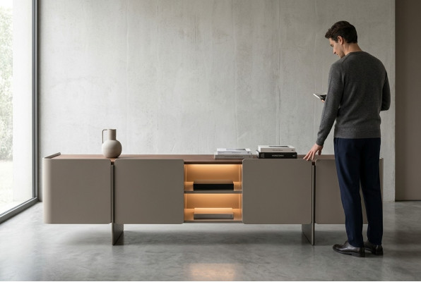 Moderna parete soggiorno design supporto TV lusso grigio lowboard nuovo