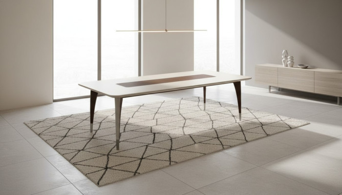 Lussuoso tavolo da pranzo per sala da pranzo in colore bianco, mobili in legno moderni