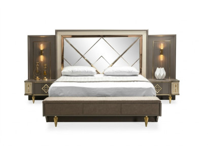 Set da camera da letto di lusso 3 pezzi con letto e 2 comodini Design tessile 3 pezzi
