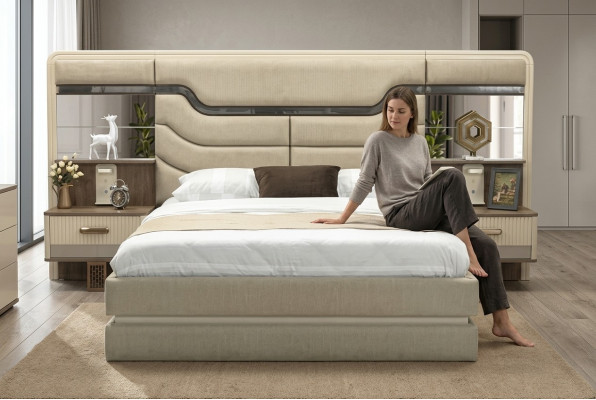 Mobili Letti Letto di lusso 2x Comodini 3 pezzi Set camera da letto Design
