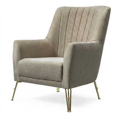 Design Sedile di lusso Beige Sedia Relax in legno con acciaio inox Sedia nuova