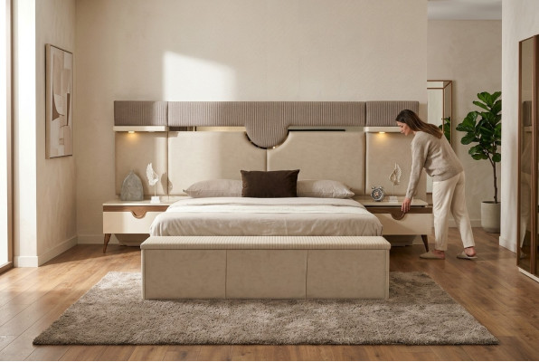 Set da camera da letto 3 pezzi: letto, 2 comodini, stile elegante, mobili letto