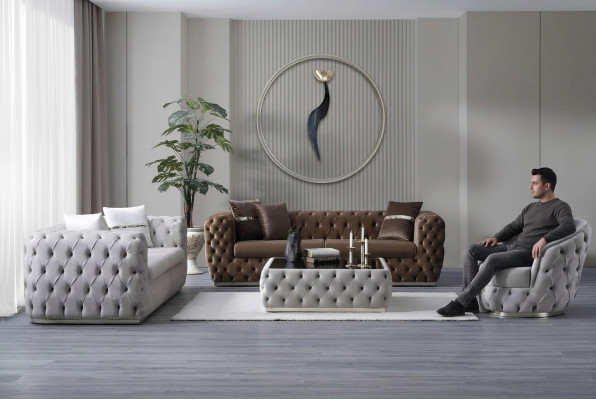 Set di divani di lusso 3+3+1 posti con design moderno e imbottitura.