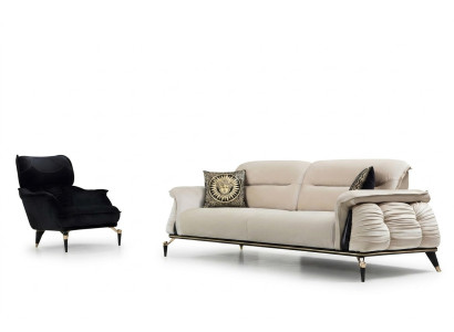 Set da soggiorno di lusso composto da divano 3 posti con poltrona design moderno.