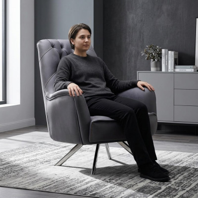Poltrona Design Divano Sofa Relax Tessuto Imbottito Sedile Lusso Grigio Nuovo
