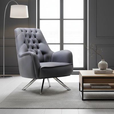 Poltrona Design Divano Sofa Relax Tessuto Imbottito Sedile Lusso Grigio Nuovo