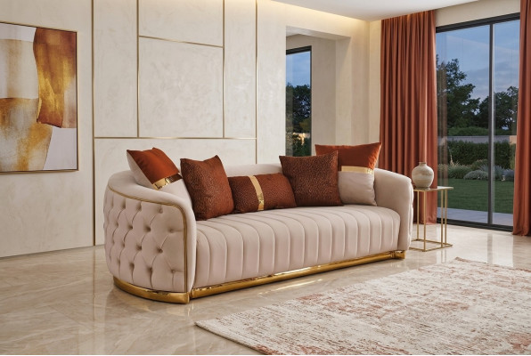 Tessuto beige a tre posti Divano moderno di lusso design Chesterfield beige