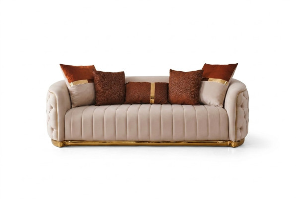 Tessuto beige a tre posti Divano moderno di lusso design Chesterfield beige
