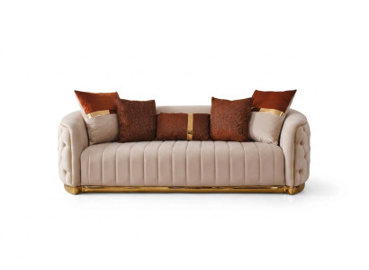 Tessuto beige a tre posti Divano moderno di lusso design Chesterfield beige