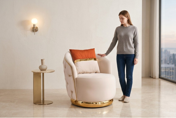 Design Sitz Luxus beige poltrona relax tessuto con braccioli in acciao INOX poltrona club