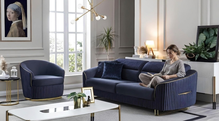 Set di divani 3+1 posti in stile moderno, design nuovo 2 pezzi in tessuto.