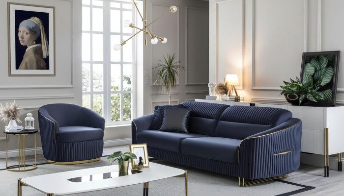 Set di divani 3+1 posti in stile moderno, design nuovo 2 pezzi in tessuto.