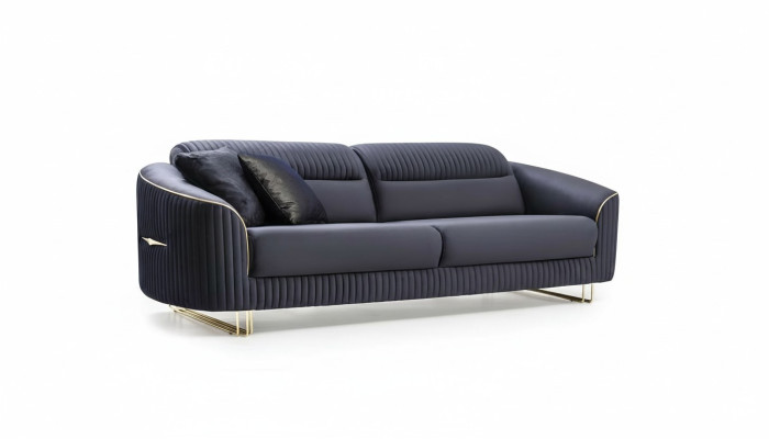 Divano a 3 posti, divano imbottito blu in tessuto, design moderno per sedili nuovo.