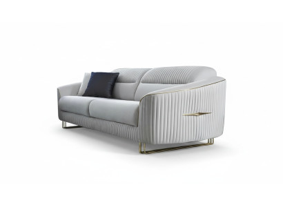 Divano a 3 posti in tessuto bianco, design moderno nuovo.