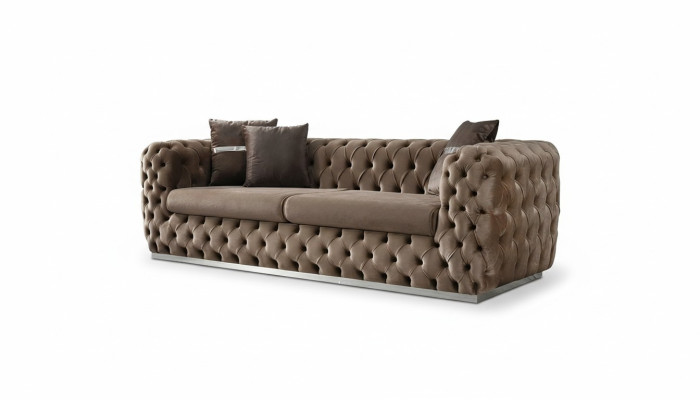 Divano a 3 posti in tessuto marrone design moderno Chesterfield.