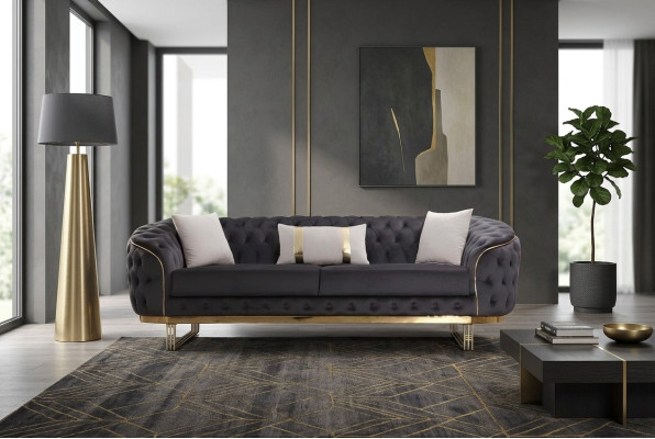 Divano design 3 posti in tessuto divano imbottito Divani Design Marrone Chesterfield