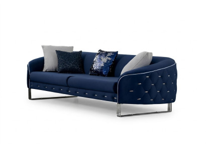 Divano design 3 posti Chesterfield, divano imbottito design blu.