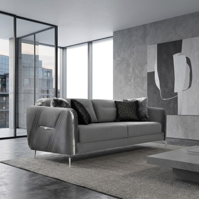 Divano di lusso a tre posti moderno in tessuto per la casa soggiorno, lungo 235 cm.