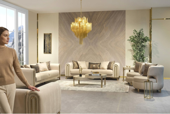 Set di divani 3+3+1 posti con cuscini per seduta, design divano, nuovo set di divani 4 pezzi in stoffa.