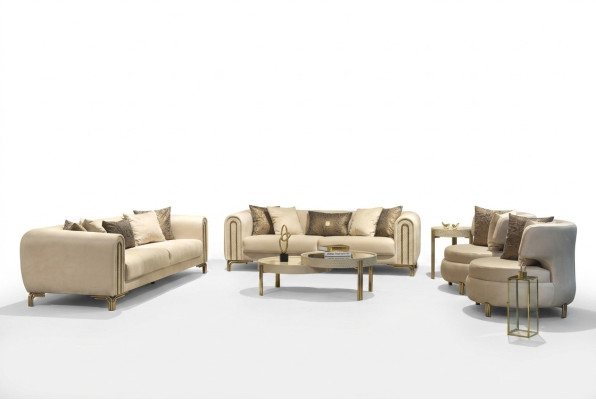 Set di divani 3+3+1 posti con cuscini per seduta, design divano, nuovo set di divani 4 pezzi in stoffa.