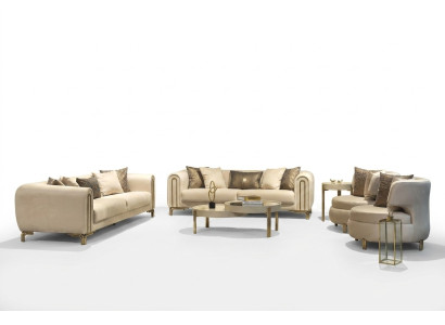 Set di divani 3+3+1 posti con cuscini per seduta, design divano, nuovo set di divani 4 pezzi in stoffa.
