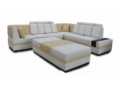 Divano design lusso angolare con pouf, divano imbottito, soggiorno a forma di L.