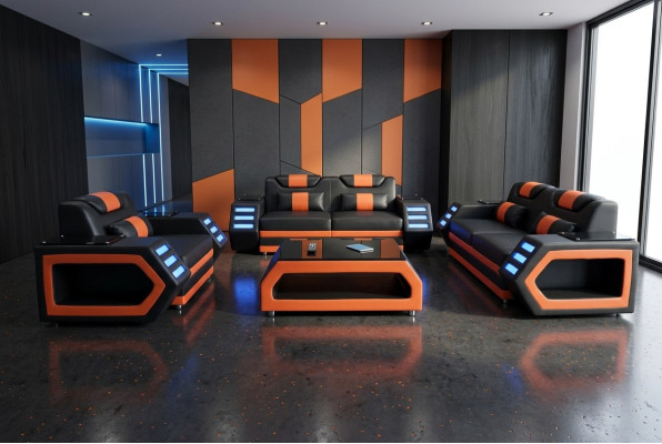 Set di divani design divano divano 3+2+1 illuminato in pelle
