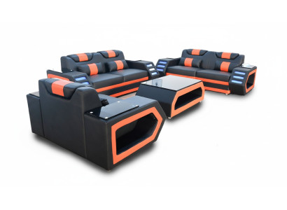 Set di divani design divano divano 3+2+1 illuminato in pelle