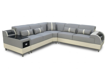 Divano a L a forma di angolo Design Moderno con Cuscini Grigio.