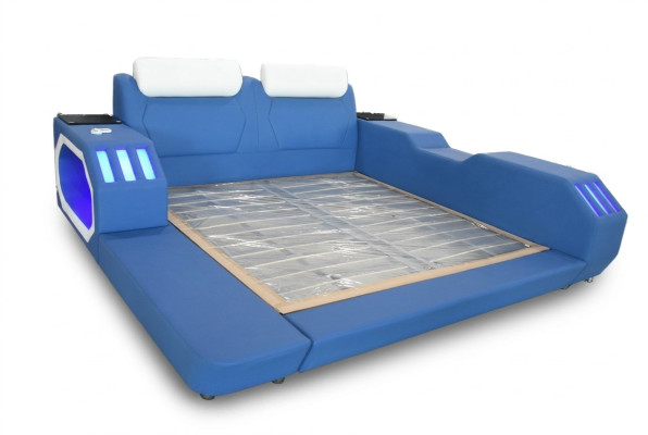 Letto multifunzionale a led di lusso design blu Hotel Doppio 180x200.