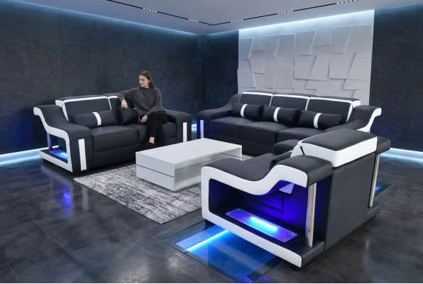 Set divano design 3+2+1 posti con illuminazione, divani imbottiti.
