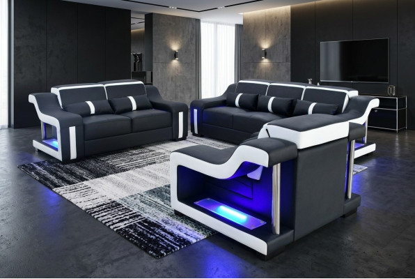 Set divano design 3+2+1 posti con illuminazione, divani imbottiti.