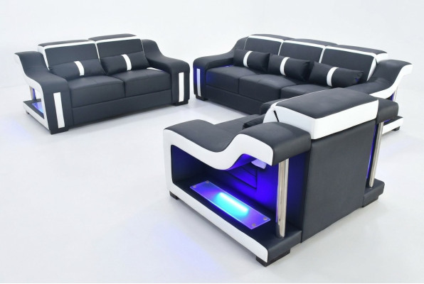 Set divano design 3+2+1 posti con illuminazione, divani imbottiti.