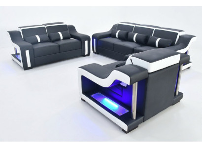 Set divano design 3+2+1 posti con illuminazione, divani imbottiti.