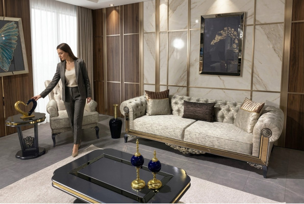 Set di divani 3+1 posti Design Sofas Rivestimento tessile Divano Relax 2 pezzi