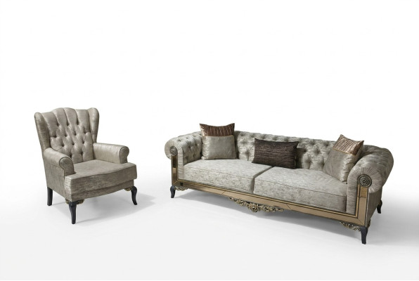Set di divani 3+1 posti Design Sofas Rivestimento tessile Divano Relax 2 pezzi