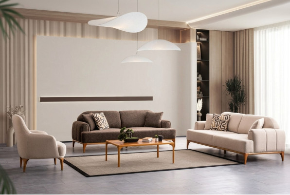 Moderno set di divani color beige 3+3+1 posti per il soggiorno, set di mobili di lusso.