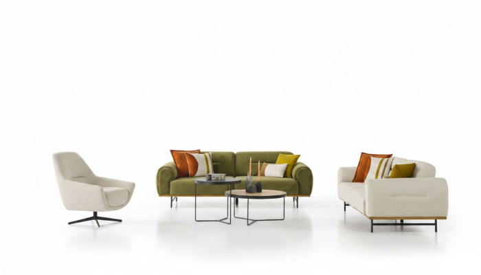Set soggiorno design di 2 pezzi. Mobili di lusso colore beige moderni novità.