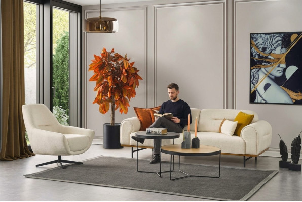 Salotto 3 + 1 posti arredo set design beige moderno 2 pezzi. Divani