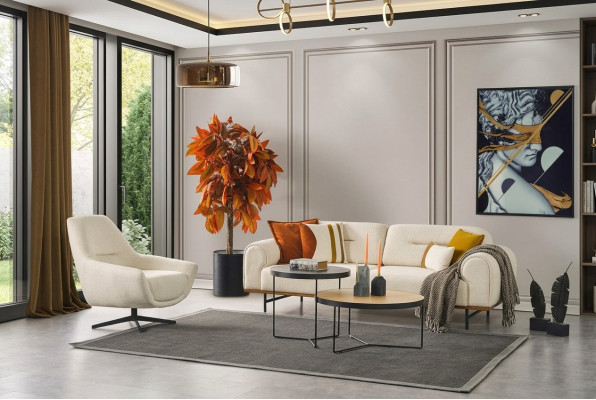 Salotto 3 + 1 posti arredo set design beige moderno 2 pezzi. Divani