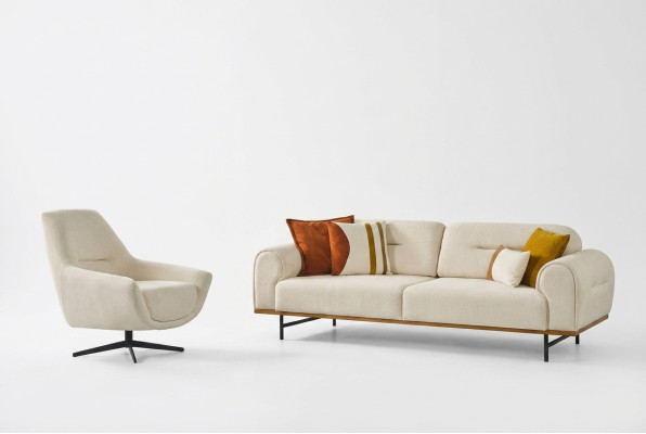 Salotto 3 + 1 posti arredo set design beige moderno 2 pezzi. Divani