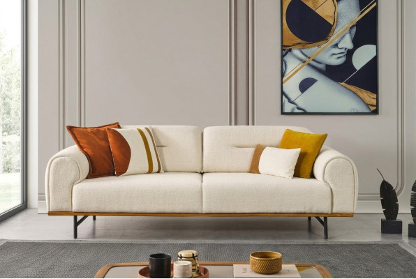 Divano moderno 3 posti di lusso beige design mobili nel salotto.