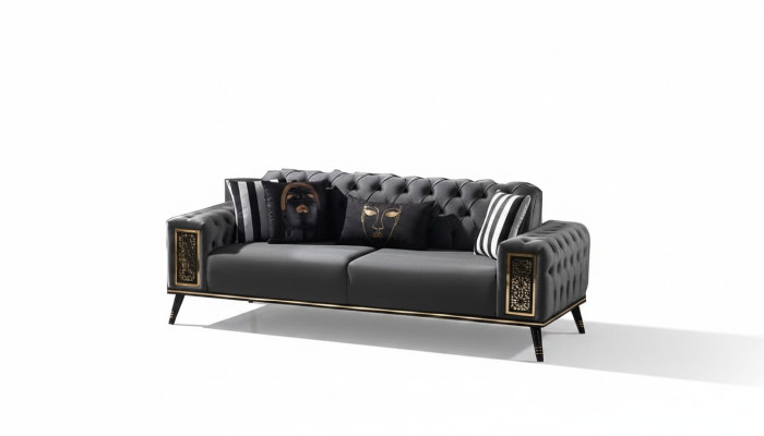 Chesterfield nero-oro divano a tre posti salotto lusso a tre posti.
