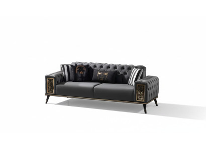 Chesterfield nero-oro divano a tre posti salotto lusso a tre posti.