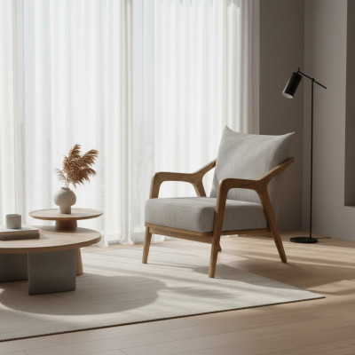 Poltrona design moderno per il soggiorno, colore grigio chiaro, stile lussuoso.