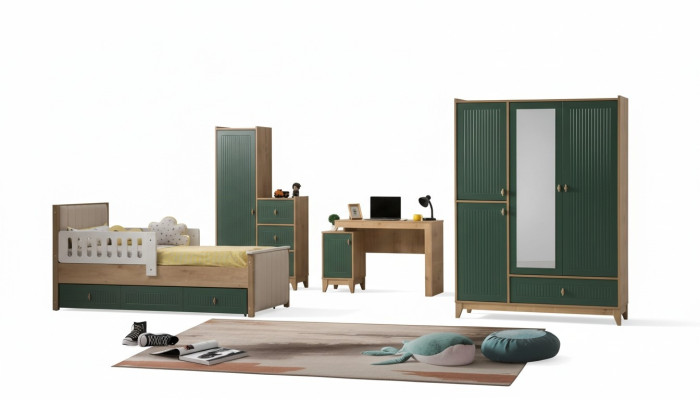 Set per la camera dei bambini composto da letto + 2 armadi + scrivania 4 pezzi.