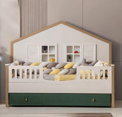 Set per la cameretta dei bambini. Include un letto, 2 armadi e una scrivania.