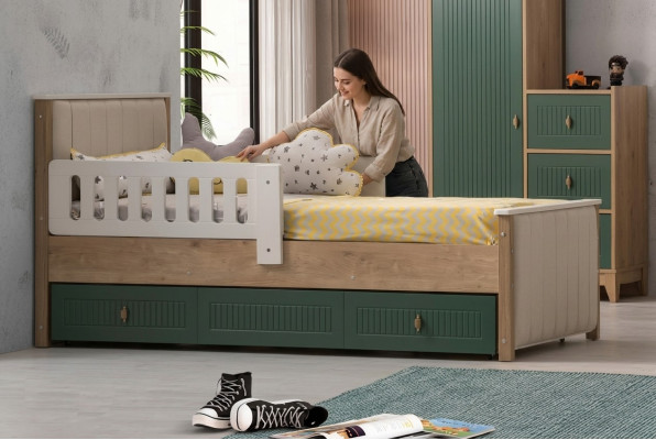 Elegante lettino per bambini 200 cm Letto per ragazzi in legno Camera da letto per bambini in stoffa Moderno
